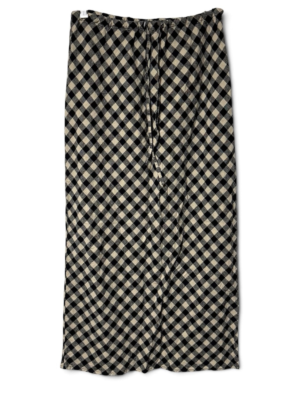 Gap Pull On Black Gingham Linen Blend Midi Skirt XS Side Slit Preppy Cottagecore